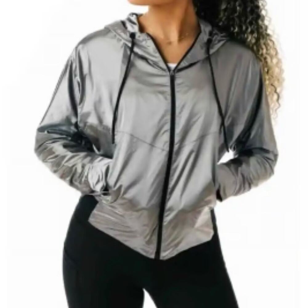 ZYIA ACTIVE Silver Galaxy Lightweight‎ Windbreaker Full-Zip Gym Jacket Size XS